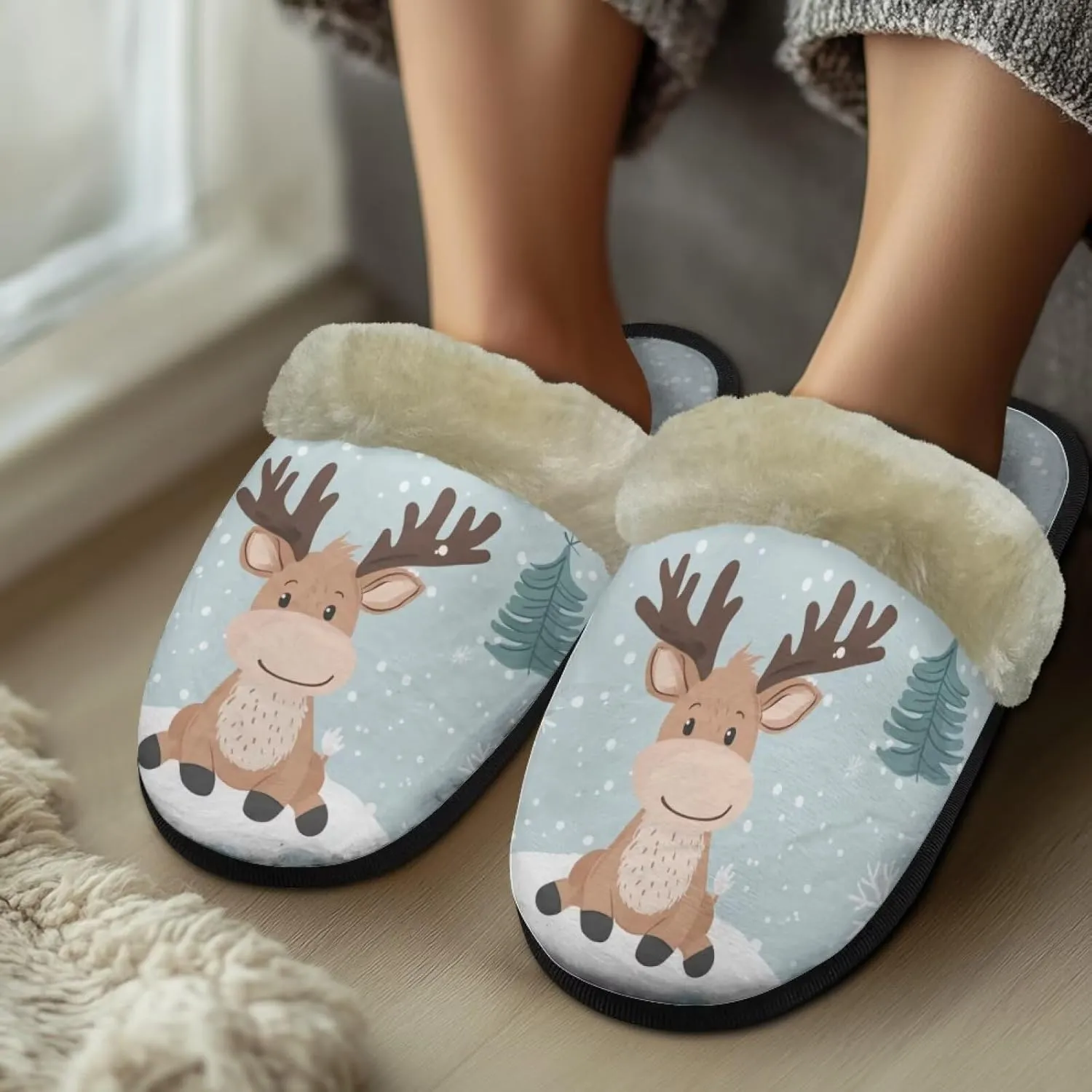 Flashideas House Slippers for Woman Fuzzy Keep Warm for Winter Indoor Soft Cushion Non-slip Fluffy Slides Slippers