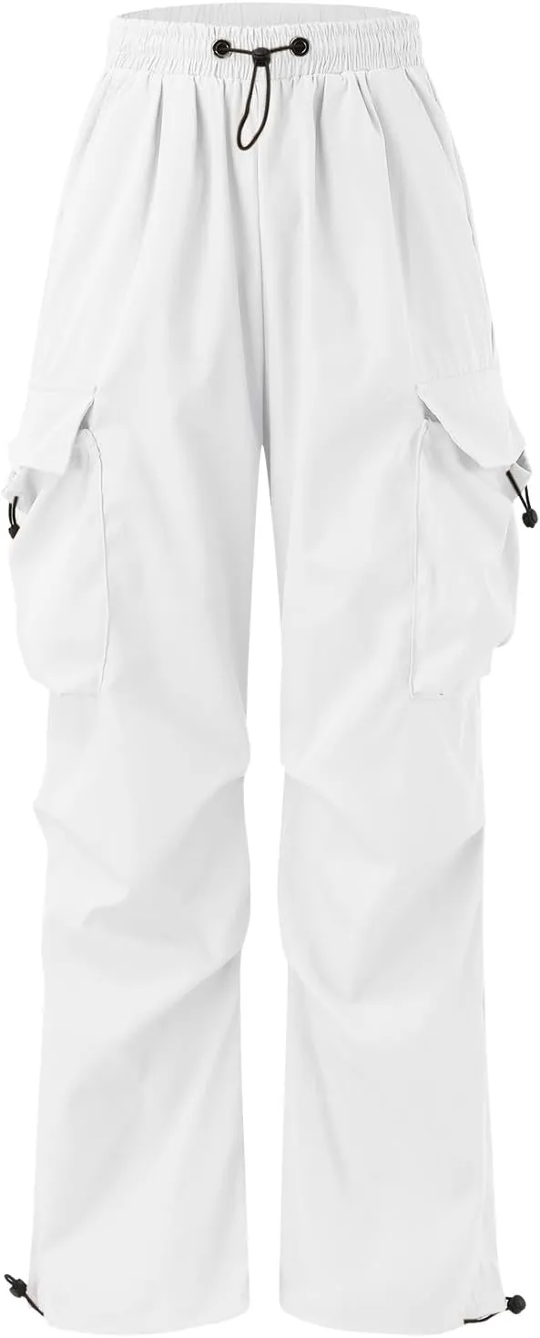 Flat Pocket Parachute Pants for Men Casual Baggy Cargo Pants Unisex Street Pants Drawstring Trousers
