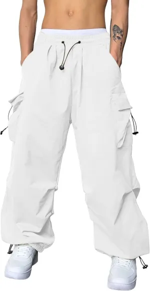 Flat Pocket Parachute Pants for Men Casual Baggy Cargo Pants Unisex Street Pants Drawstring Trousers