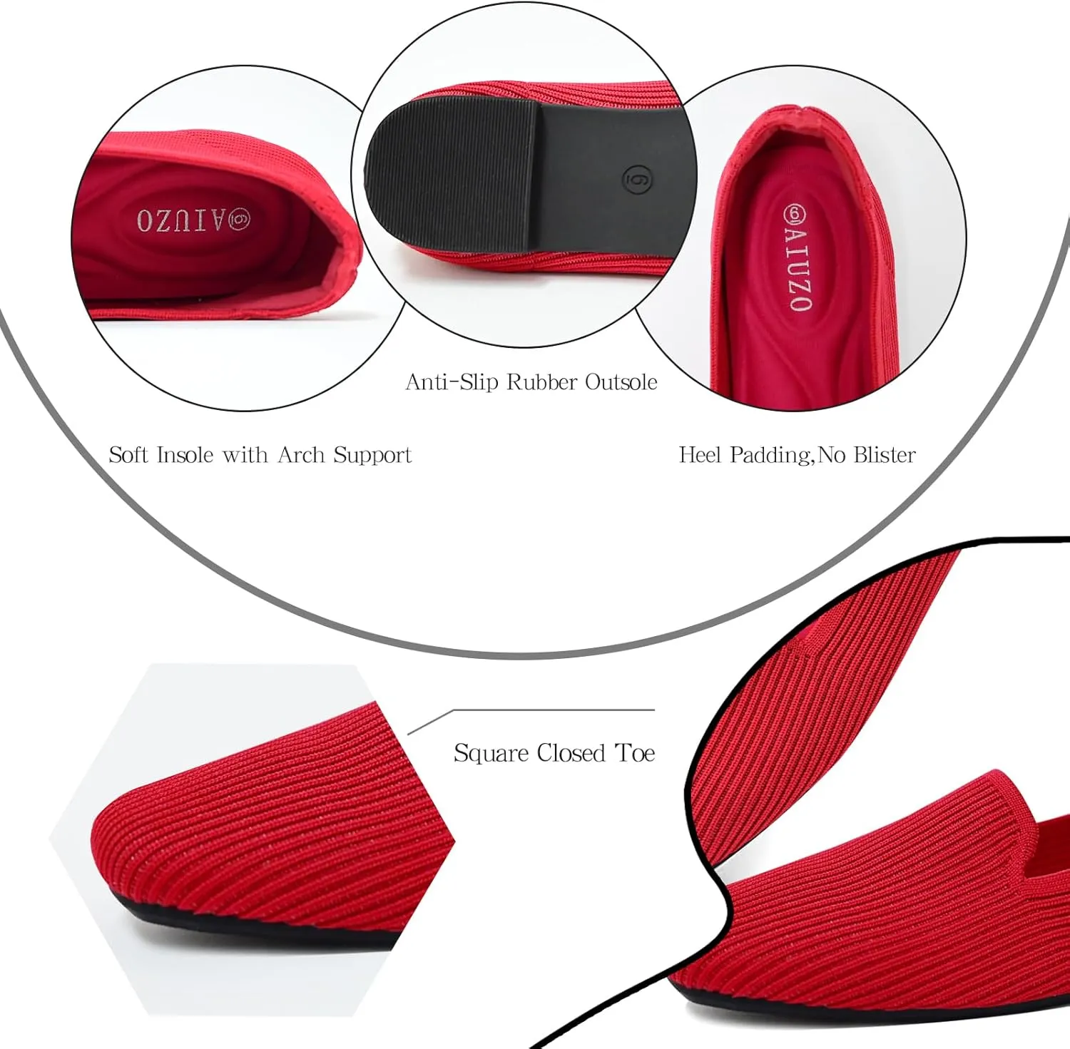 Flat Shoes for Women with Mesh Knitted Square Toe Ballet Flats Soft Slip On Walking Shoes Comfortable Office Shoes