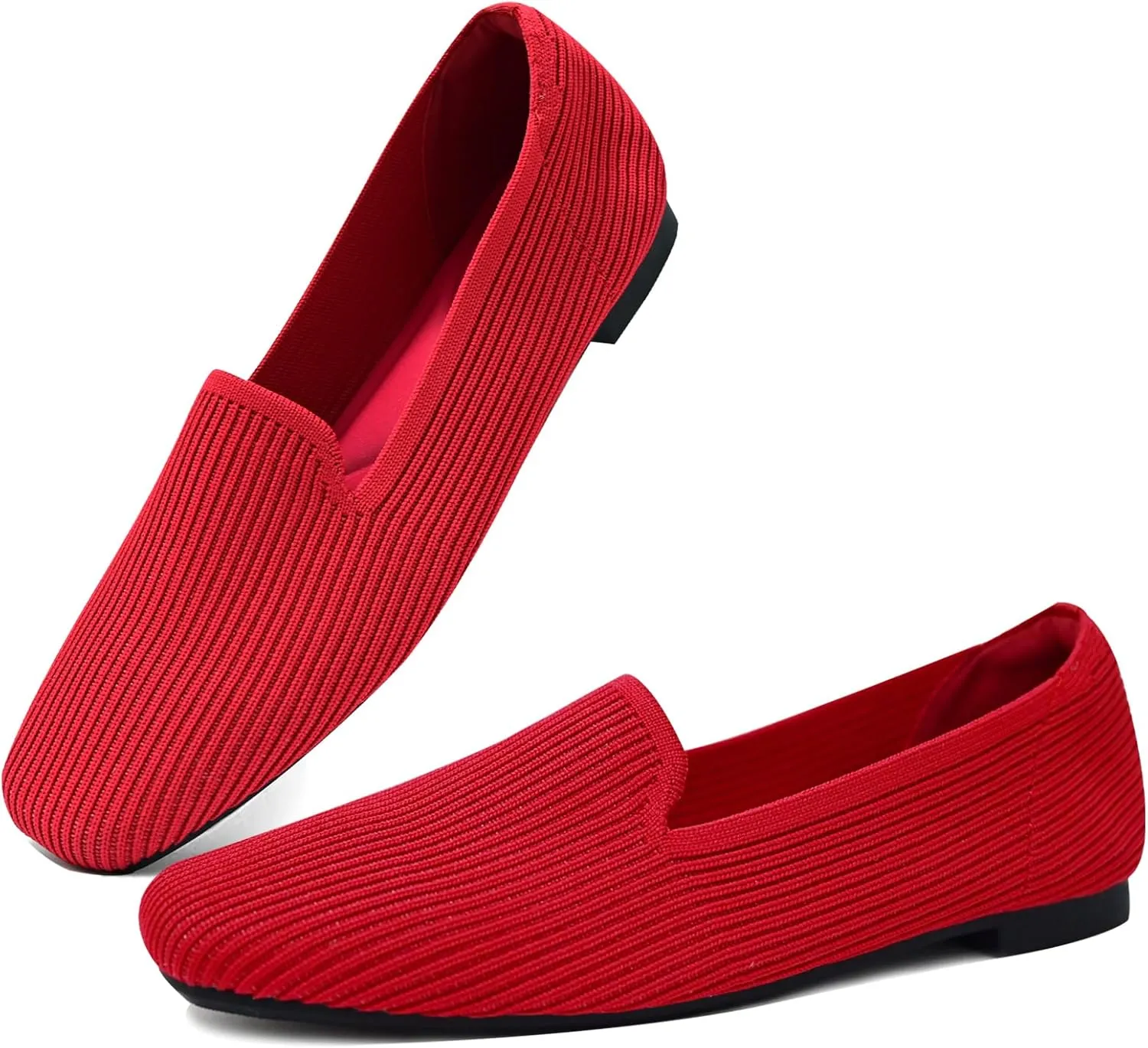 Flat Shoes for Women with Mesh Knitted Square Toe Ballet Flats Soft Slip On Walking Shoes Comfortable Office Shoes