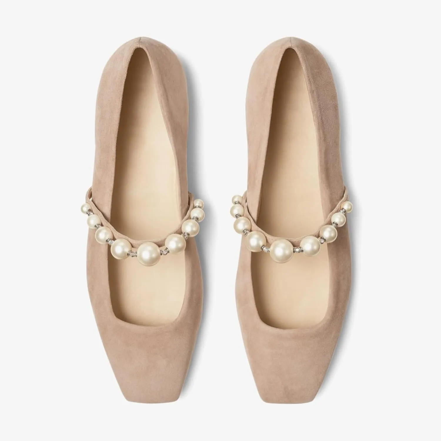 Flats for Women, Black Square Toe Mary Jane Ballet Flats with Pearl Strap, Comfortable Slip On for Wedding, Bride, Party