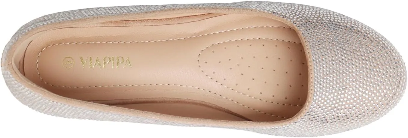 Flats for Women Dressy Ballets Flats Round Toe Slip On Comfort Soft Casual Wedding Driving Dating Black Rhinestone Flats Shoes