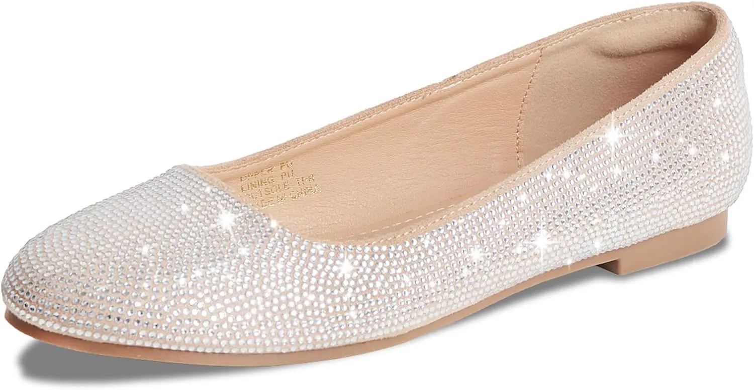 Flats for Women Dressy Ballets Flats Round Toe Slip On Comfort Soft Casual Wedding Driving Dating Black Rhinestone Flats Shoes