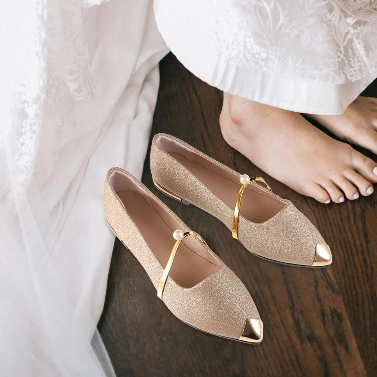 Flats for Women Pearl pumps Flat Single Shoes ballet flats Ballet Flat Shoes pointed toe loafers flat wedding shoes