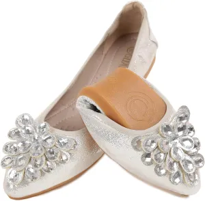 Flats Shoes for Women Rhinestone Wedding Ballerina Shoes Foldable Sparkly Comfort Slip on Flat Dressy Flats