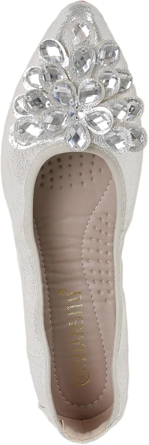 Flats Shoes for Women Rhinestone Wedding Ballerina Shoes Foldable Sparkly Comfort Slip on Flat Dressy Flats