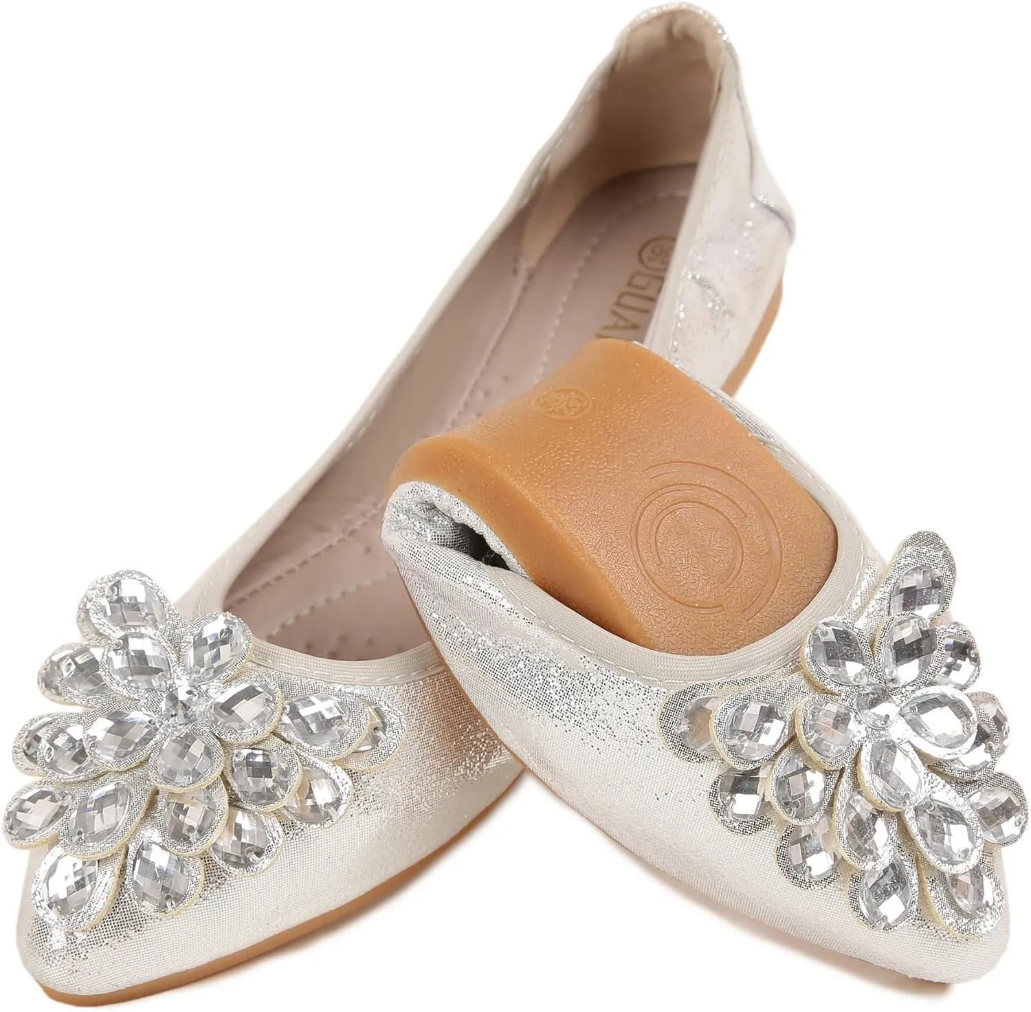Flats Shoes for Women Rhinestone Wedding Ballerina Shoes Foldable Sparkly Comfort Slip on Flat Dressy Flats