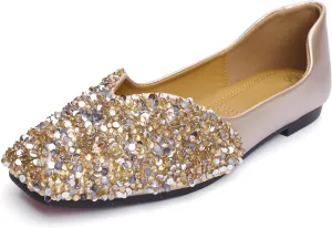 Flats Shoes Women Rhinestone Square Fashion Ballet Flats Wedding Flats for Women Comfortable Slip on Low Heel Dress Shoes