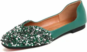 Flats Shoes Women Rhinestone Square Fashion Ballet Flats Wedding Flats for Women Comfortable Slip on Low Heel Dress Shoes