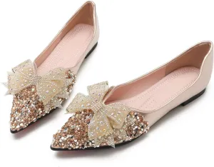 Flats Shoes Women Rhinestone Wedding Flats Comfort Pointed Toe Ballet Flat Shoe Low Heel Dress Shoes Sparkly Flats for Women