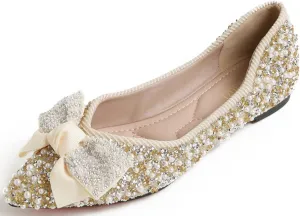 Flats Shoes Women Rhinestone Wedding Flats Pointed Toe Ballet Flat Shoe Low Heel Dress Shoes Sparkly Flats for Women