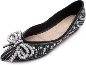 Flats Shoes Women Rhinestone Wedding Flats Pointed Toe Ballet Flat Shoe Low Heel Dress Shoes Sparkly Flats for Women