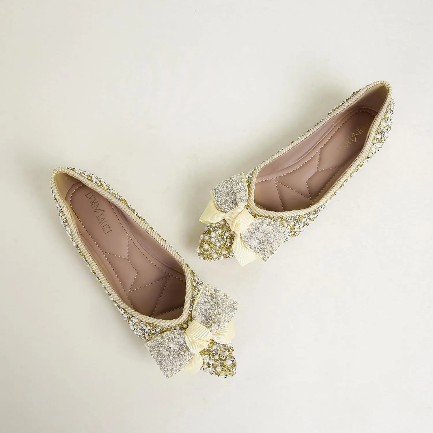Flats Shoes Women Rhinestone Wedding Flats Pointed Toe Ballet Flat Shoe Low Heel Dress Shoes Sparkly Flats for Women