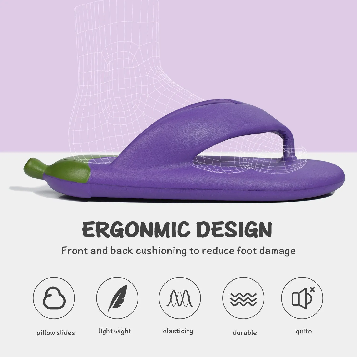Flip Flops Cute Eggplant Shaped Flexible & Durable