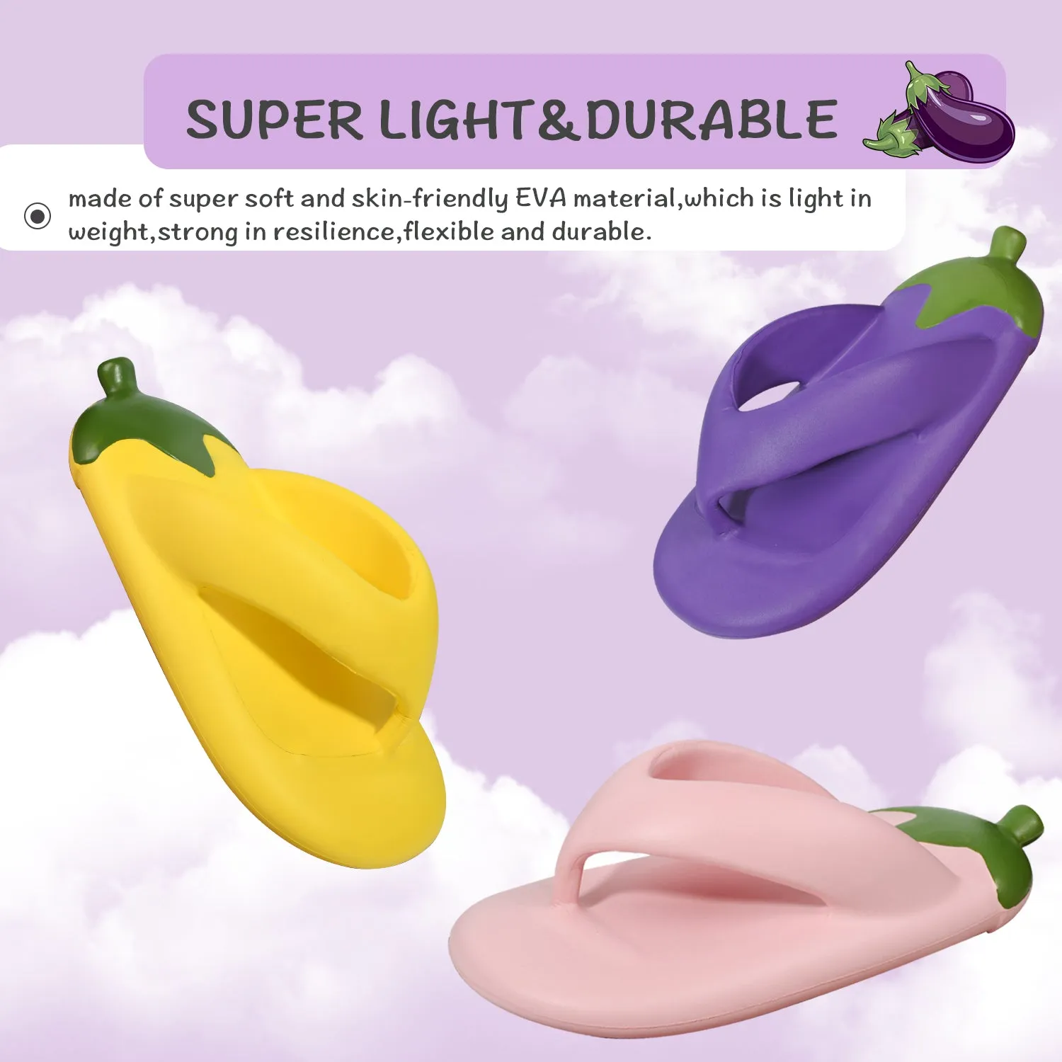Flip Flops Cute Eggplant Shaped Flexible & Durable