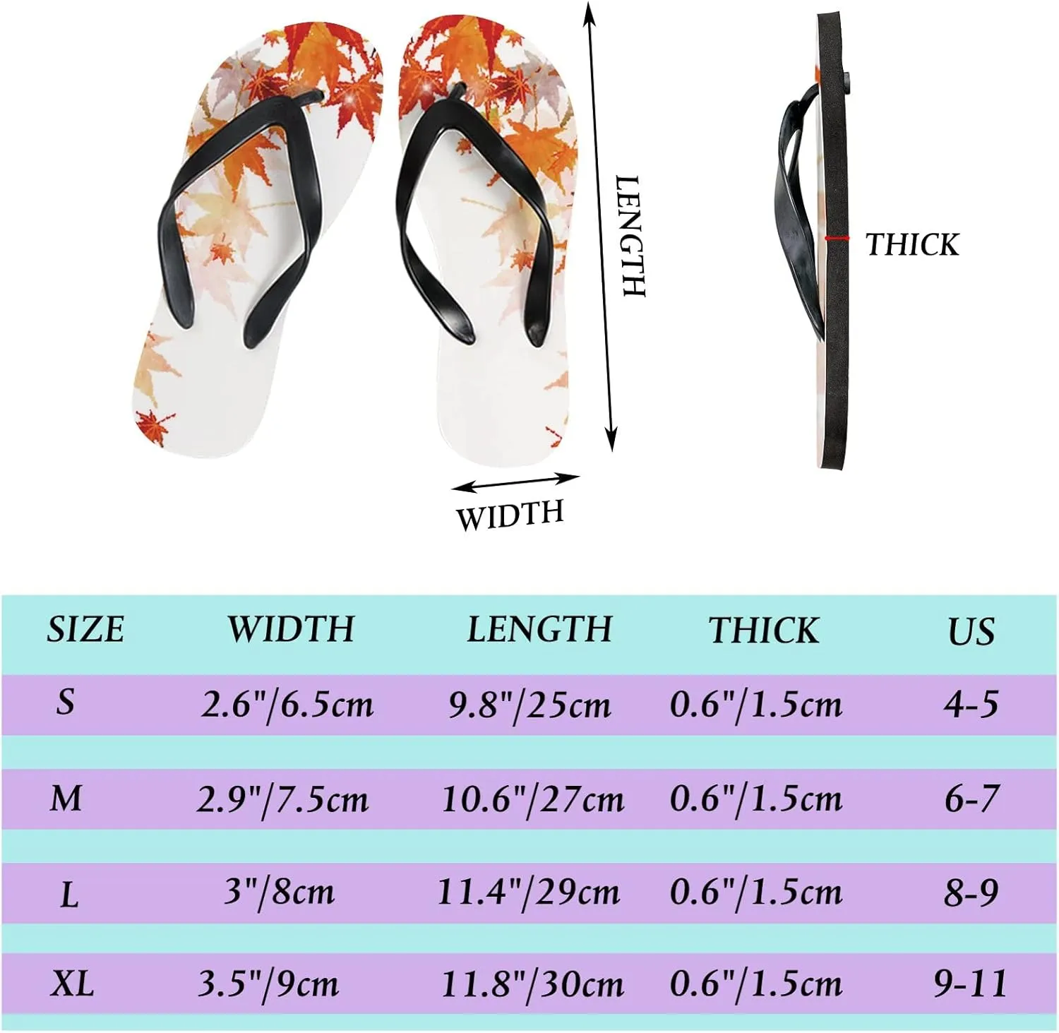 Flip Flops for Women Girls Autumn Maple Yellow Leaves Summer Casual Thong Slippers Slide Flat Sandals for Beach