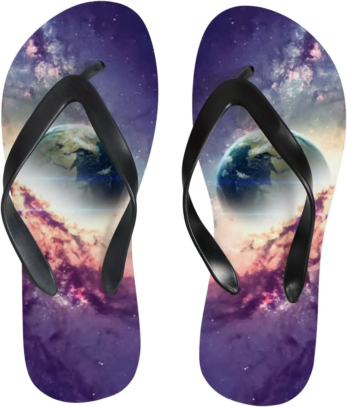 Flip Flops Sandals for Women Beach - Galaxy in Space Casual Flat Slide Sandal Thong Slippers Shower Shoes