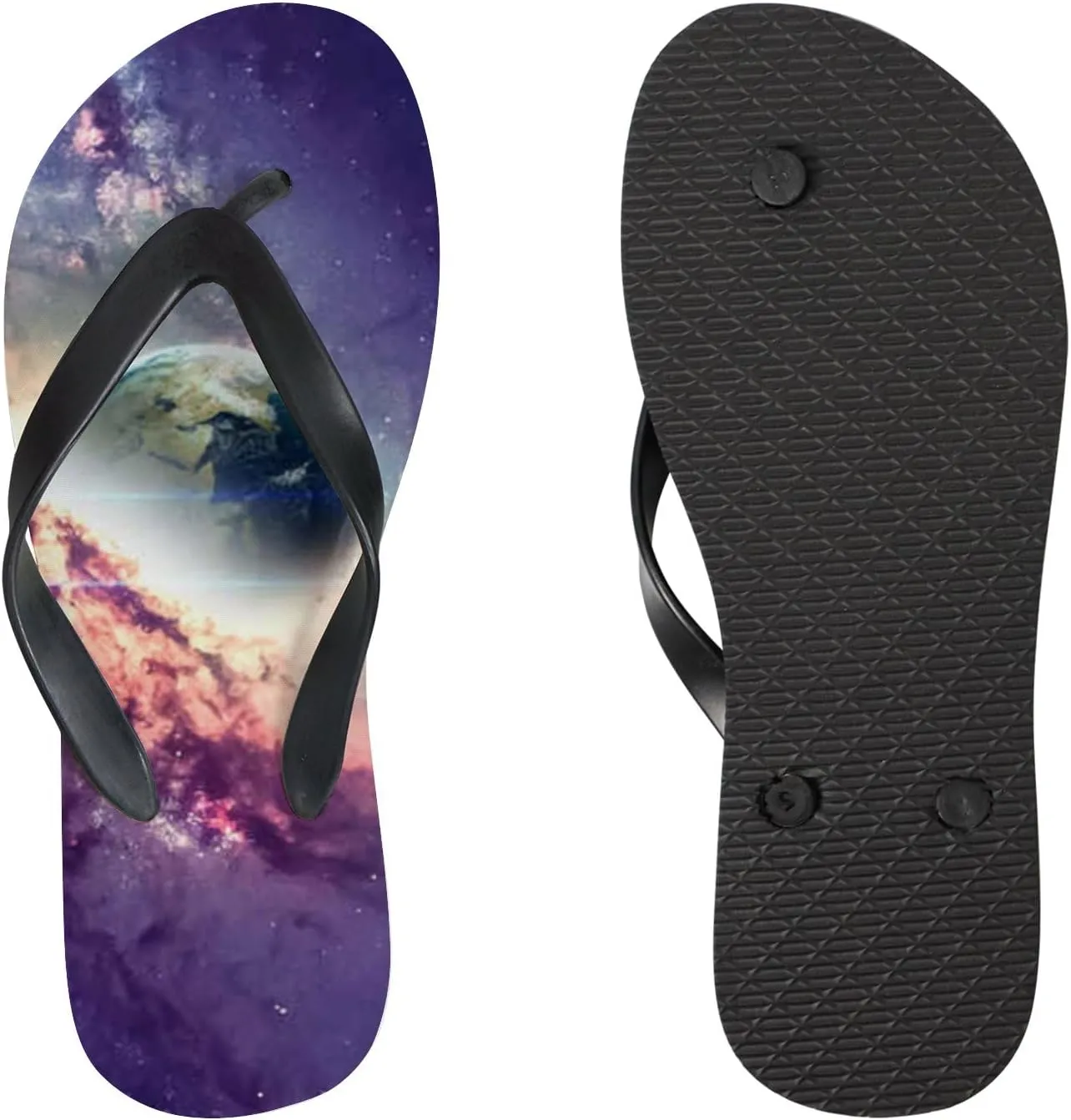 Flip Flops Sandals for Women Beach - Galaxy in Space Casual Flat Slide Sandal Thong Slippers Shower Shoes