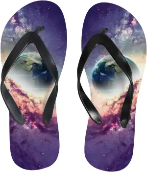 Flip Flops Sandals for Women Beach - Galaxy in Space Casual Flat Slide Sandal Thong Slippers Shower Shoes
