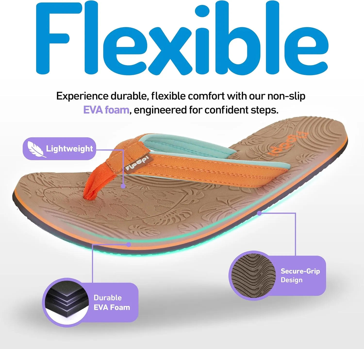 Floopi Flip Flops for Women Durable EVA Floral Textured Sandals Ladies Beach Sandals with Indoor & Outdoor Anti Skid Soles