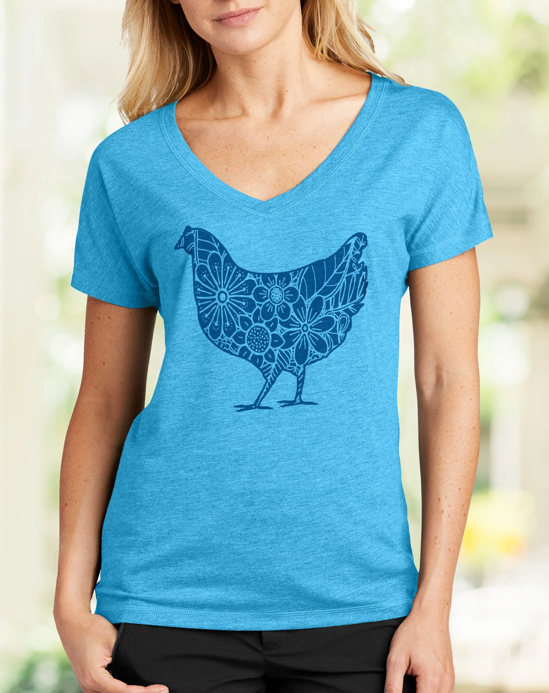 Floral Chicken Women's V-Neck Shirt