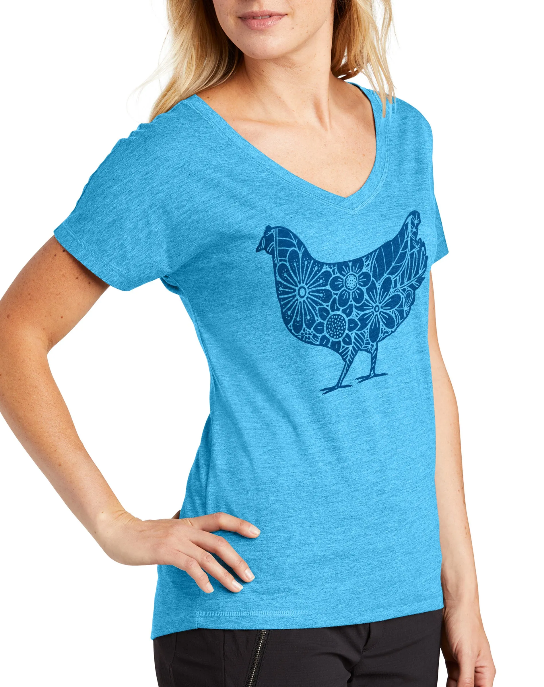 Floral Chicken Women's V-Neck Shirt