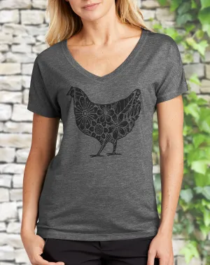 Floral Chicken Women's V-Neck Shirt
