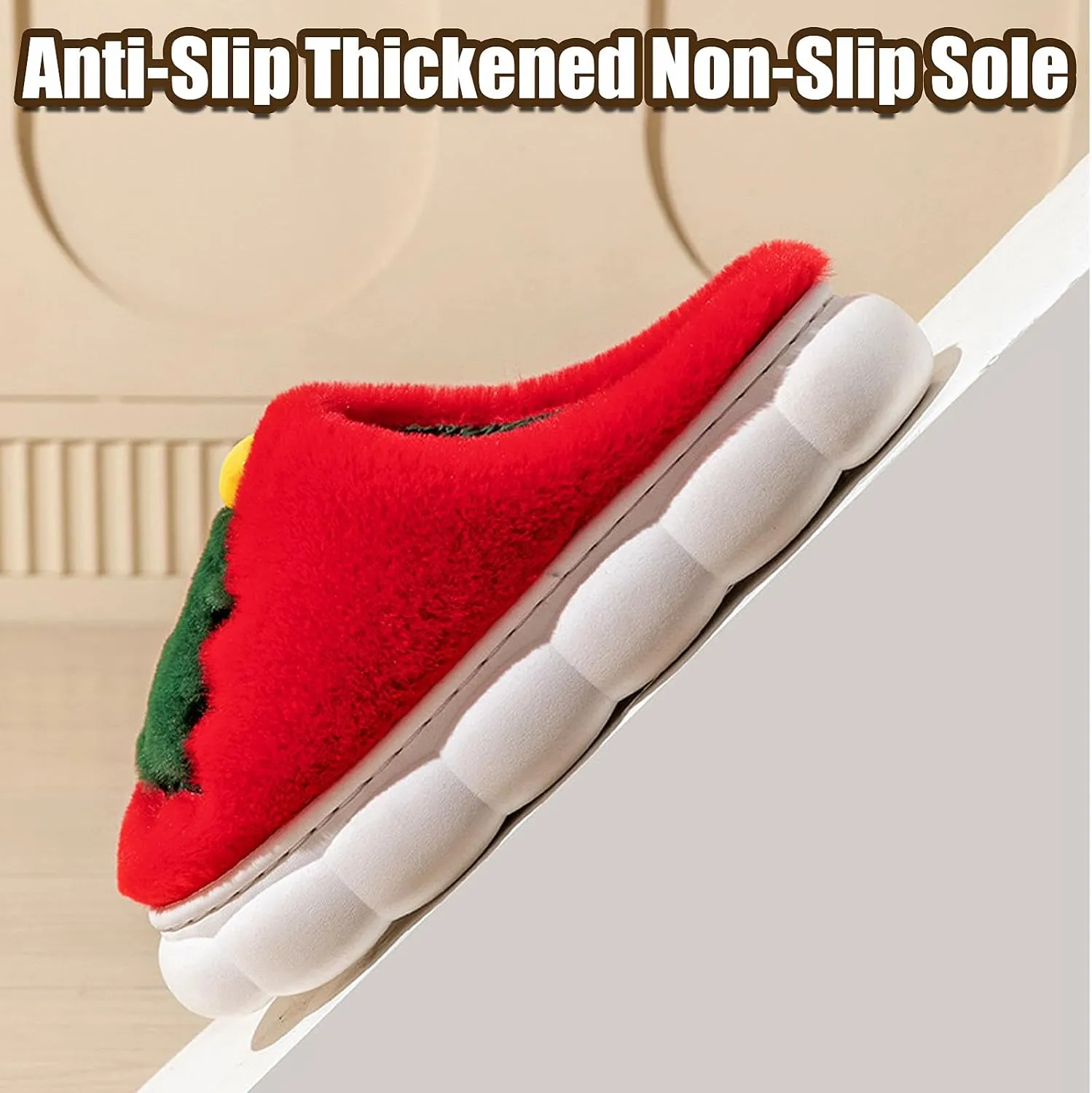 FOCUSIN Christmas Reindeer Slippers House Shoes for Women Fluffy Soft Cozy Bedroom Cartoon Plush Cute Slippers for Indoor Outdoor Use