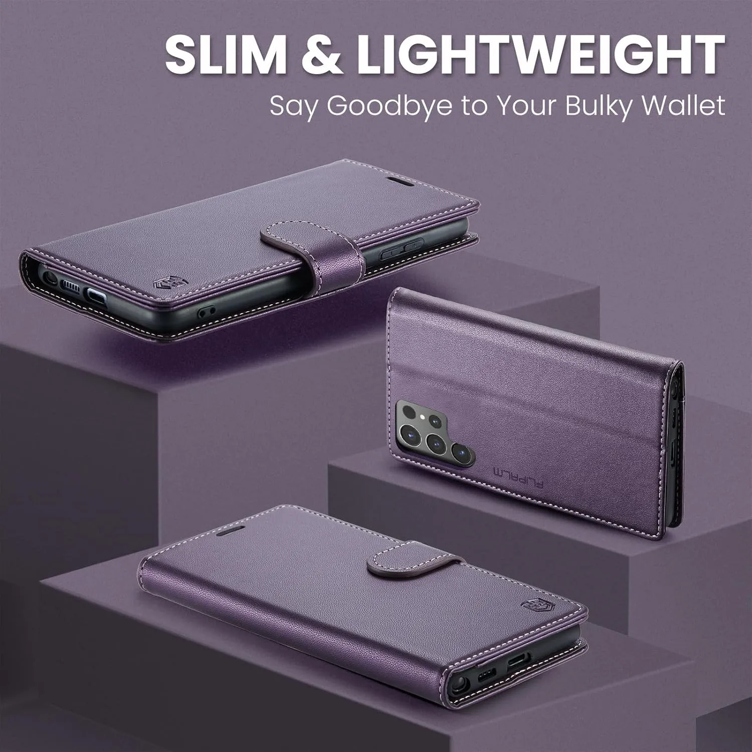 for Samsung Galaxy S24 Ultra Wallet Case with RFID Blocking Credit Card Holder, PU Leather Folio Flip Kickstand Protective Shockproof Cover Women Men for Samsung S24 Ultra Phone case (Purple)