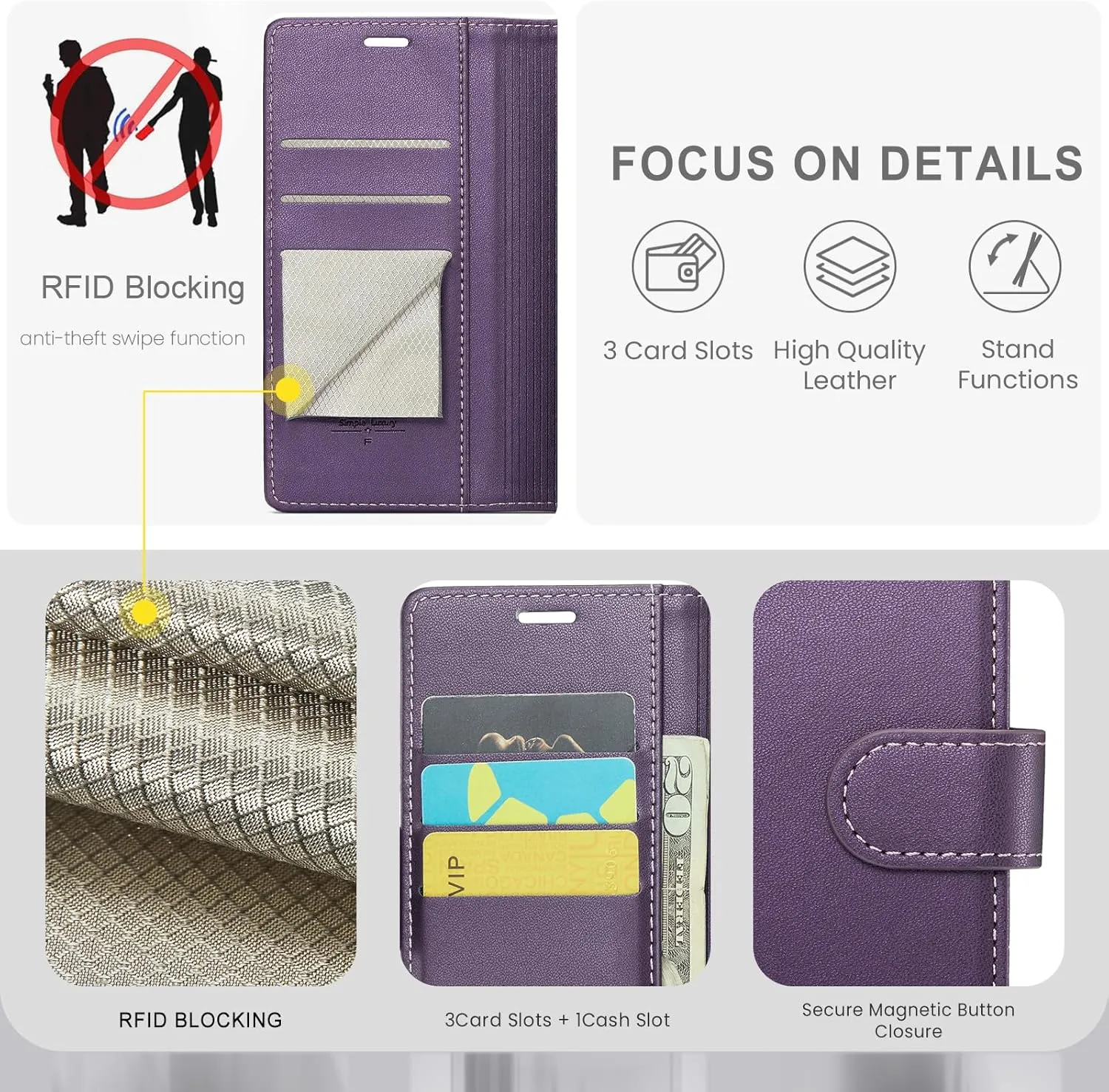 for Samsung Galaxy S24 Ultra Wallet Case with RFID Blocking Credit Card Holder, PU Leather Folio Flip Kickstand Protective Shockproof Cover Women Men for Samsung S24 Ultra Phone case (Purple)