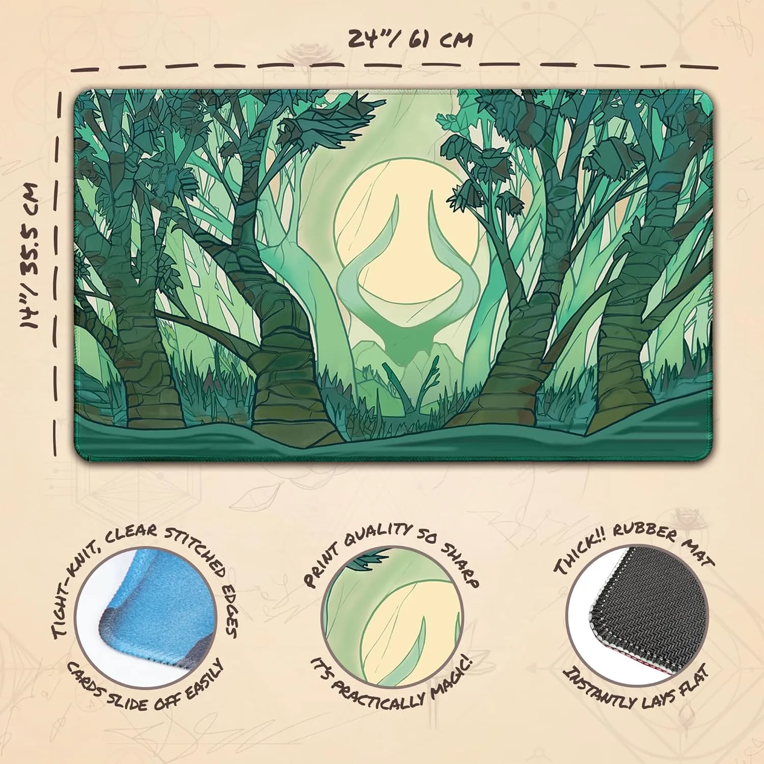 Forest Mana Scenery, Stained Glass (Stitched) - MTG Playmat - Compatible with Magic The Gathering Playmat - Play MTG, YuGiOh, TCG - Original Play Mat Art Designs & Accessories