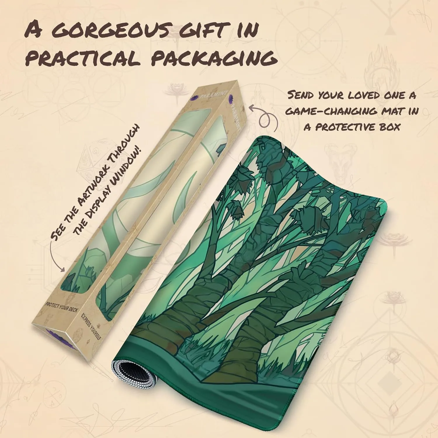 Forest Mana Scenery, Stained Glass (Stitched) - MTG Playmat - Compatible with Magic The Gathering Playmat - Play MTG, YuGiOh, TCG - Original Play Mat Art Designs & Accessories