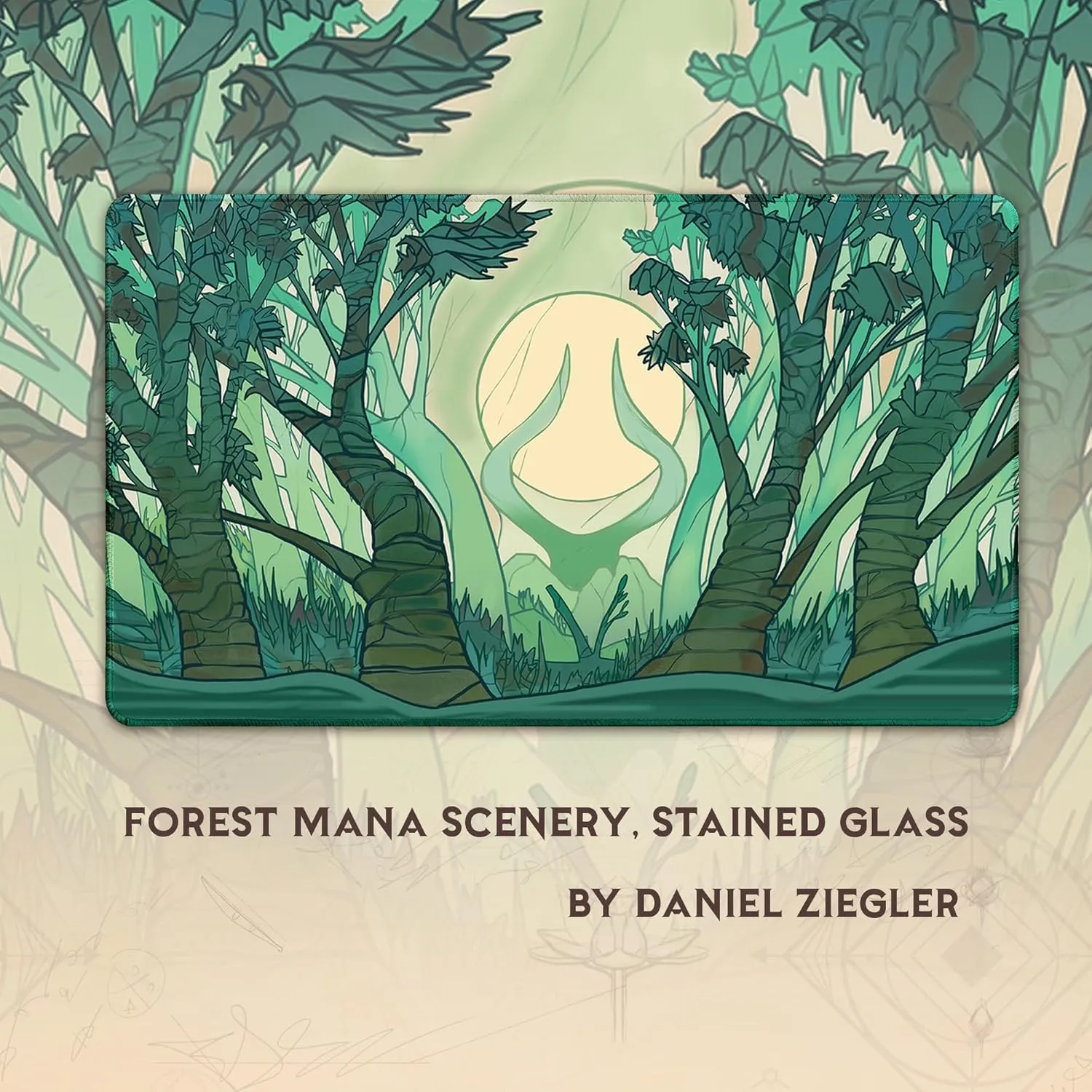Forest Mana Scenery, Stained Glass (Stitched) - MTG Playmat - Compatible with Magic The Gathering Playmat - Play MTG, YuGiOh, TCG - Original Play Mat Art Designs & Accessories
