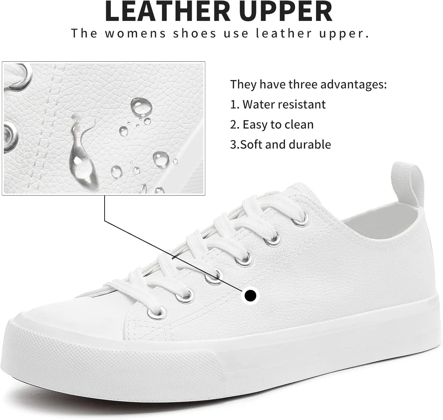 FRACORA Women's PU Leather Tennis Shoes Low Top lace up Casual Shoes Comfortable Fashion Sneaker