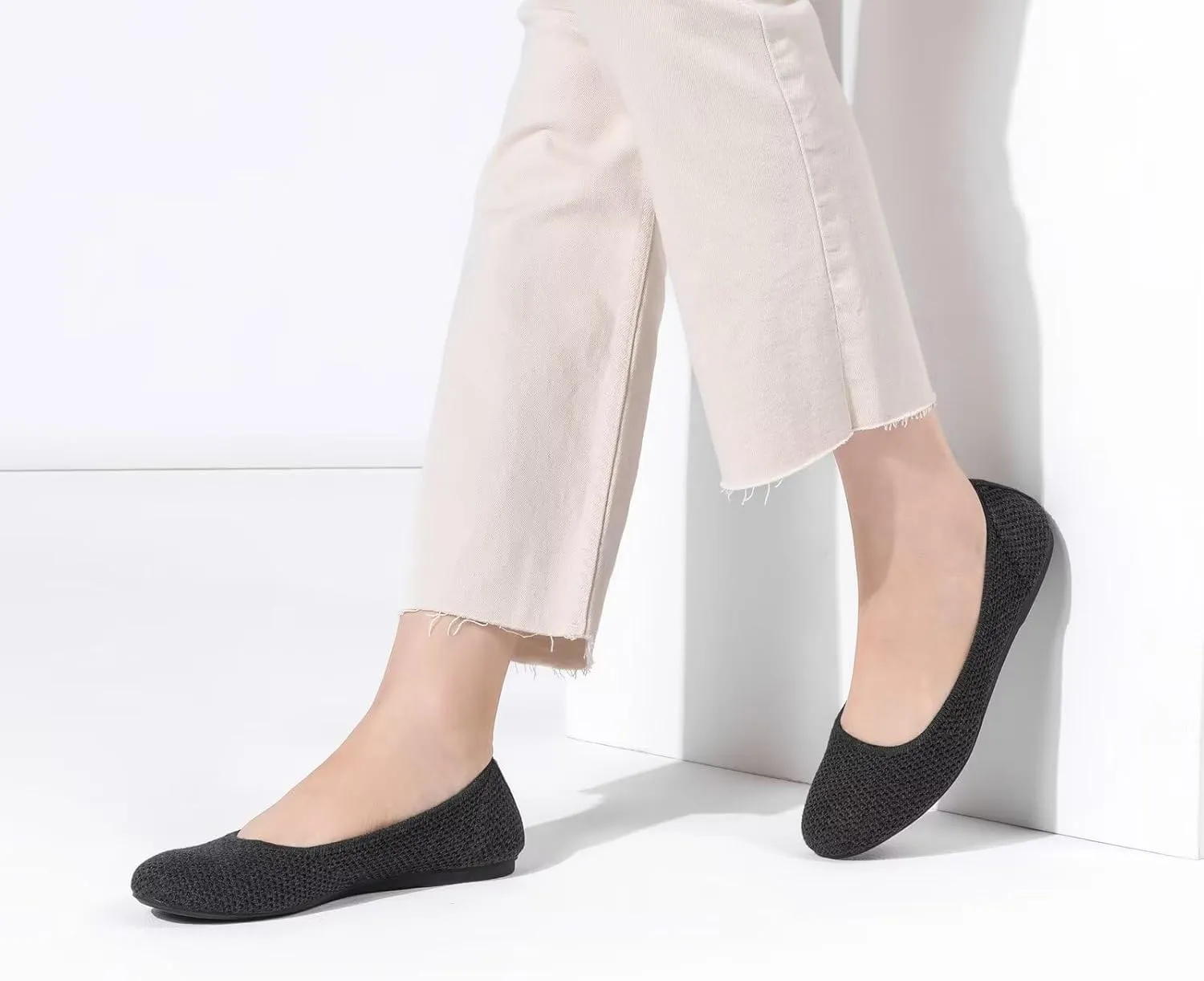 Frank Mully Women’s Ballet Flat Shoes Knit Dress Shoes Round Toe Slip On Ballerina Walking Flats Shoes for Woman Low Wedge Comfort Soft