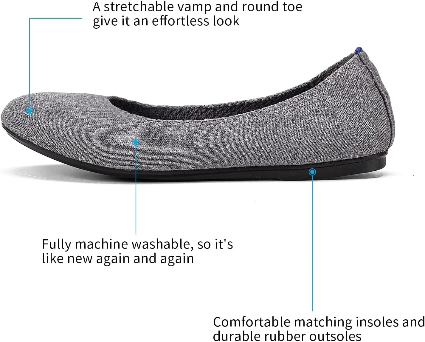 Frank Mully Women’s Ballet Flat Shoes Knit Dress Shoes Round Toe Slip On Ballerina Walking Flats Shoes for Woman Low Wedge Comfort Soft