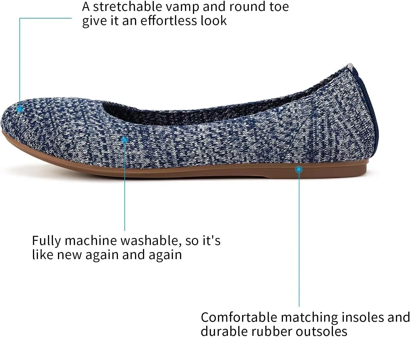 Frank Mully Women’s Ballet Flat Shoes Knit Dress Shoes Round Toe Slip On Ballerina Walking Flats Shoes for Woman Low Wedge Comfort Soft