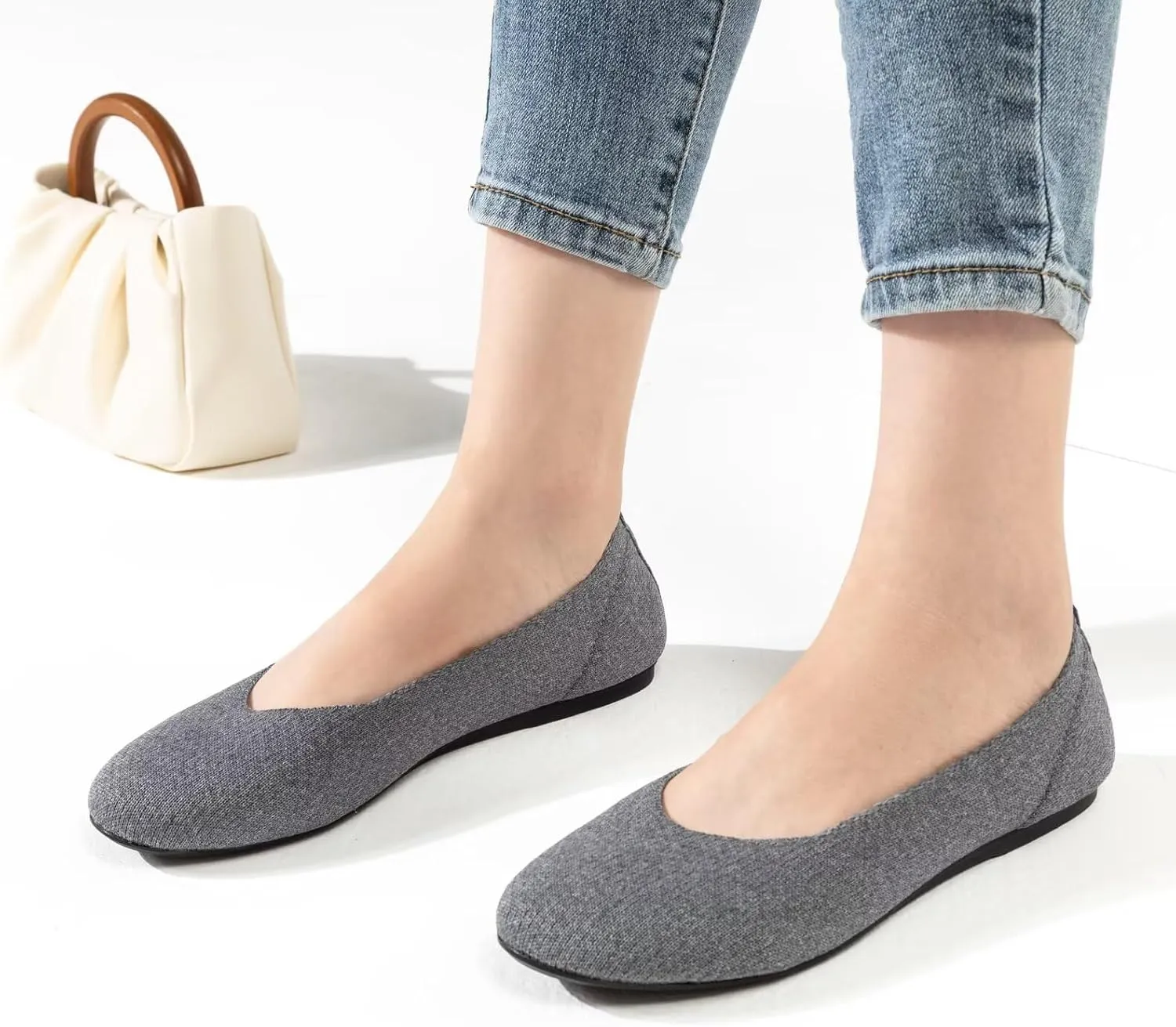 Frank Mully Women’s Ballet Flat Shoes Knit Dress Shoes Round Toe Slip On Ballerina Walking Flats Shoes for Woman Low Wedge Comfort Soft