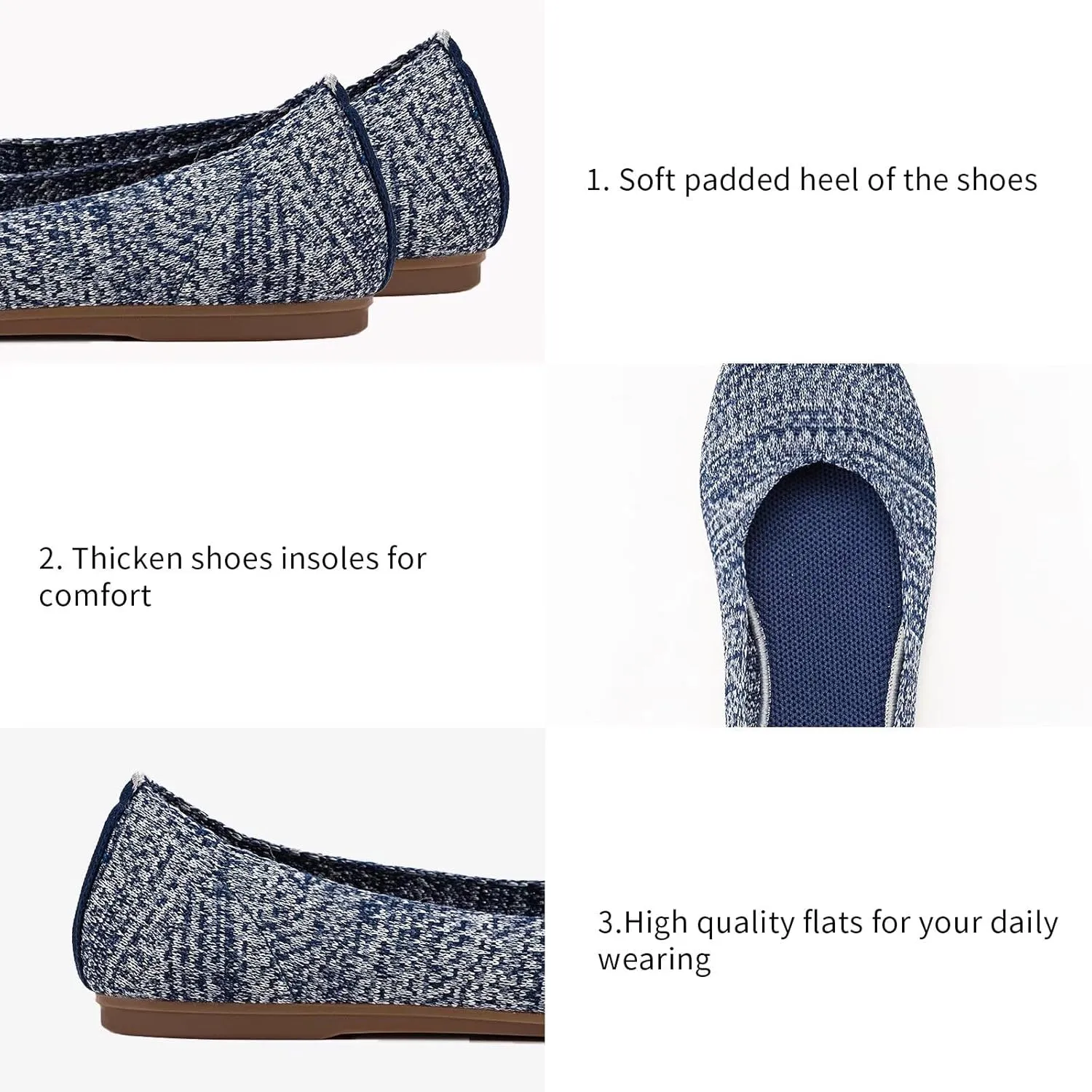 Frank Mully Women’s Ballet Flat Shoes Knit Dress Shoes Round Toe Slip On Ballerina Walking Flats Shoes for Woman Low Wedge Comfort Soft