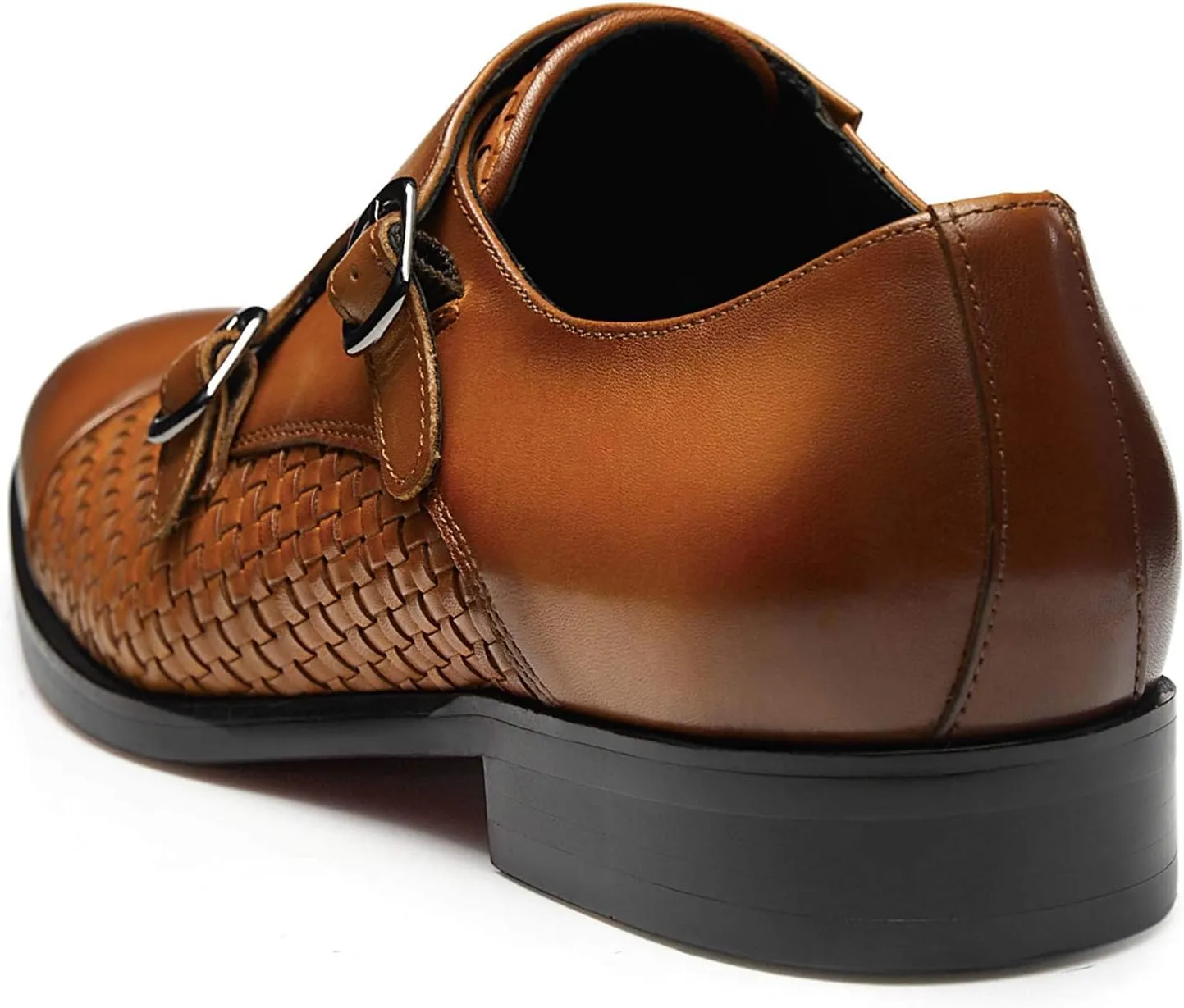 FRASOICUS Men ’s Dress Shoes Genuine Leather Single Monk Strap Slip-On Shoes for Formal Occasions