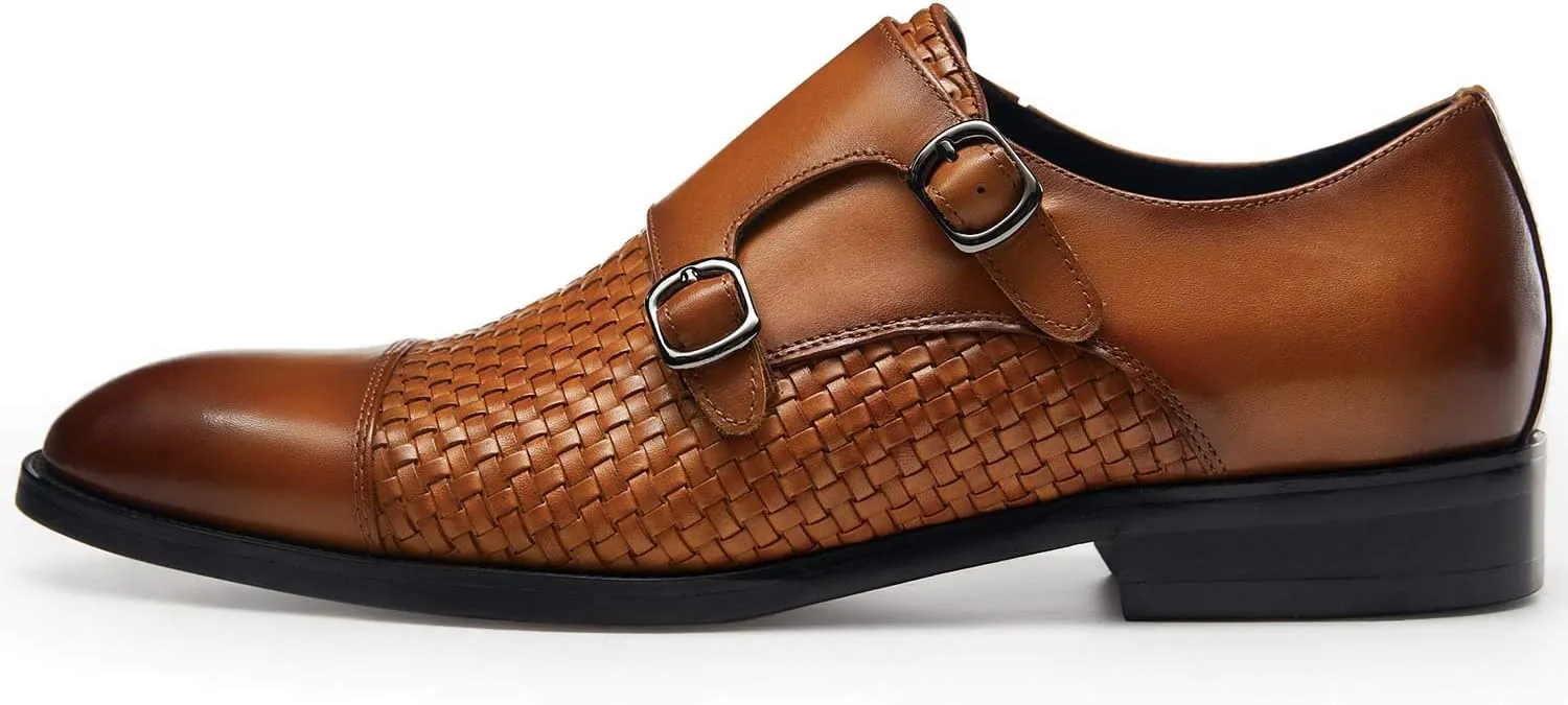 FRASOICUS Men ’s Dress Shoes Genuine Leather Single Monk Strap Slip-On Shoes for Formal Occasions