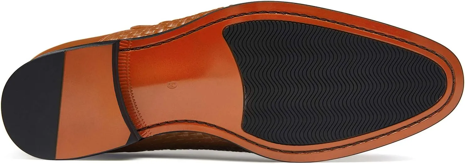 FRASOICUS Men ’s Dress Shoes Genuine Leather Single Monk Strap Slip-On Shoes for Formal Occasions