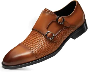 FRASOICUS Men ’s Dress Shoes Genuine Leather Single Monk Strap Slip-On Shoes for Formal Occasions