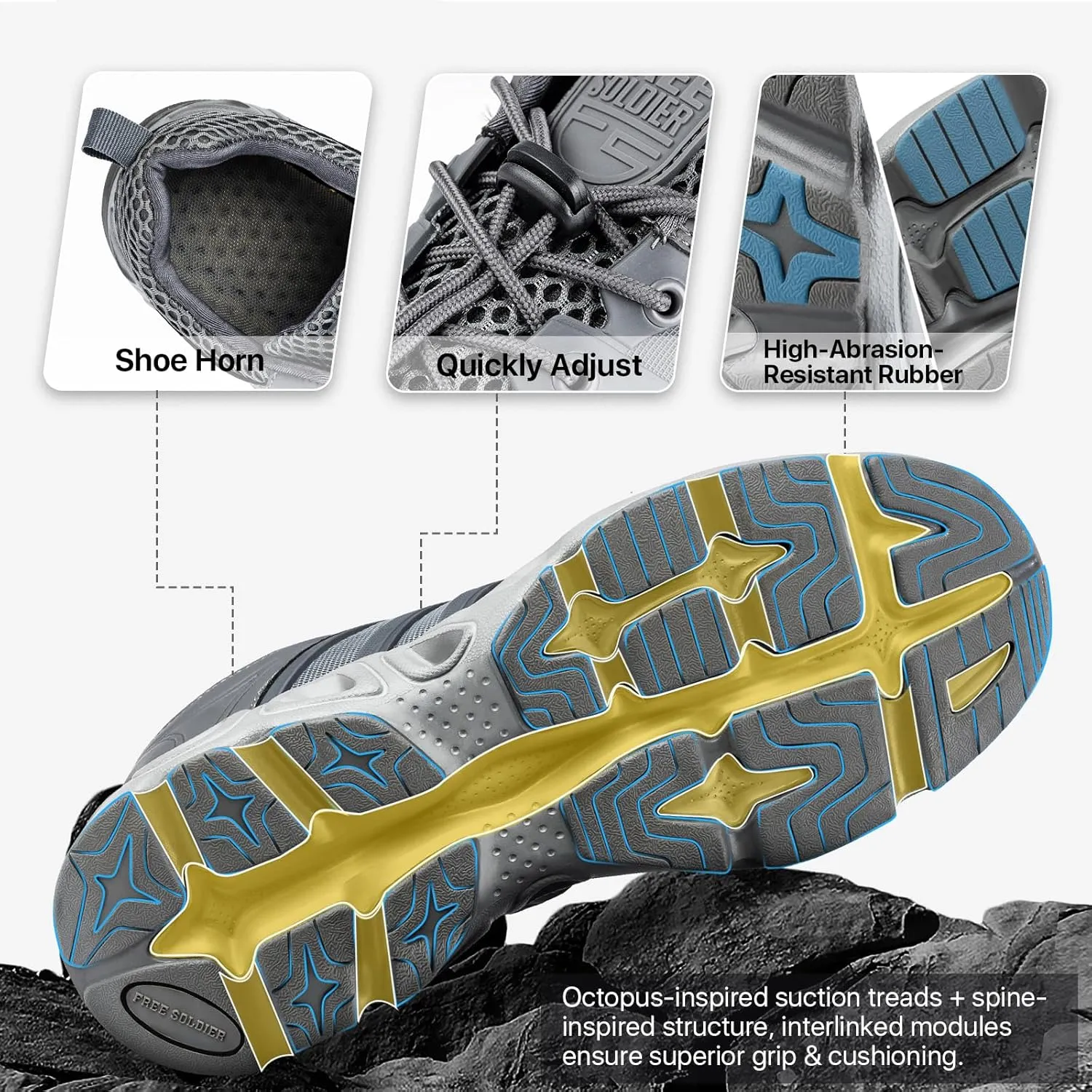 FREE SOLDIER Men’s Hiking Shoes Summer Quick Dry Work Shoes for Water Trekking Tactical Boots Ventilated Ultra Light