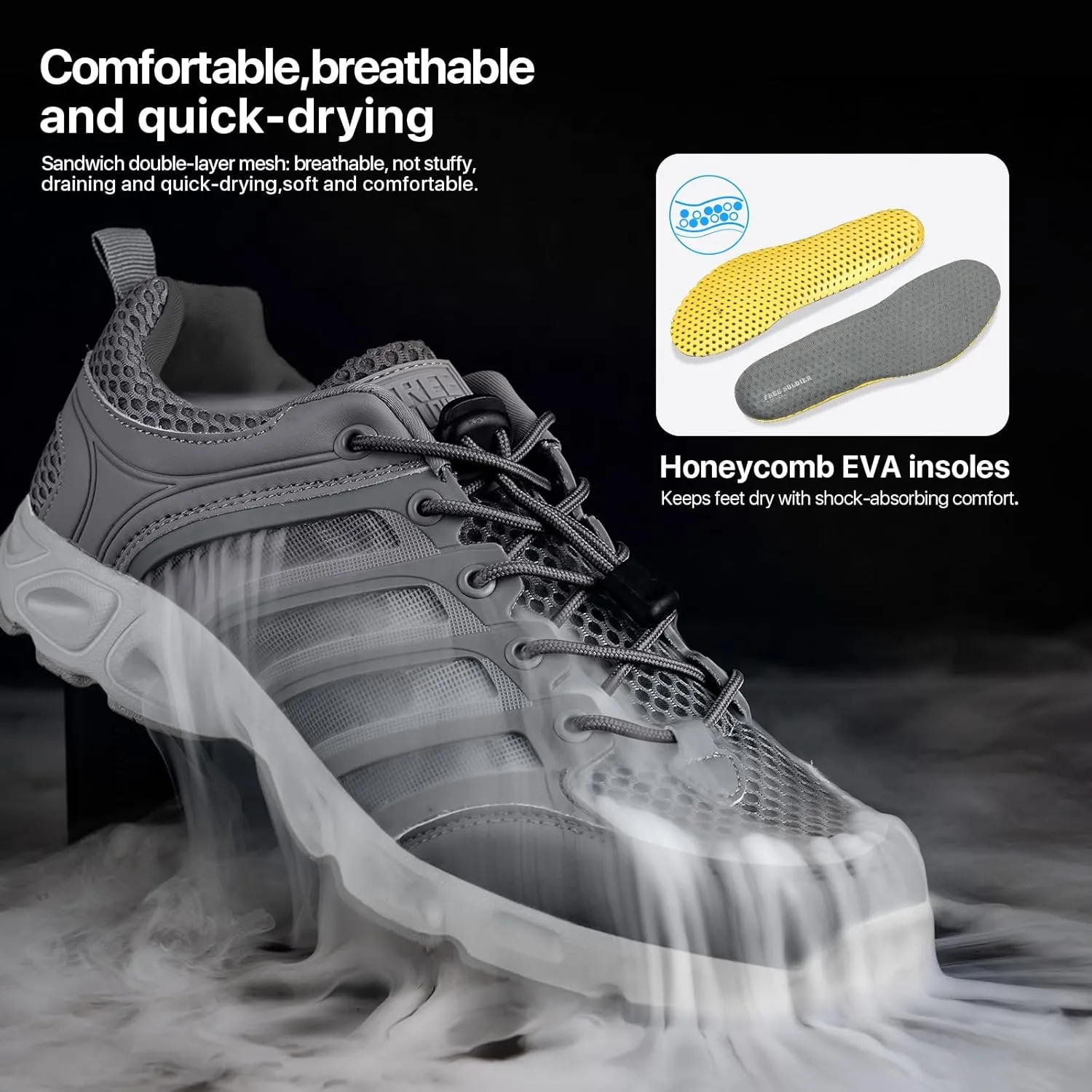 FREE SOLDIER Men’s Hiking Shoes Summer Quick Dry Work Shoes for Water Trekking Tactical Boots Ventilated Ultra Light