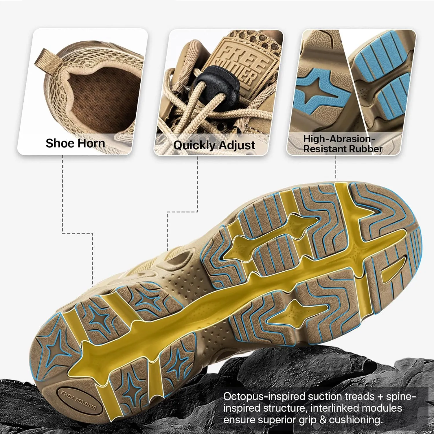 FREE SOLDIER Men’s Hiking Shoes Summer Quick Dry Work Shoes for Water Trekking Tactical Boots Ventilated Ultra Light