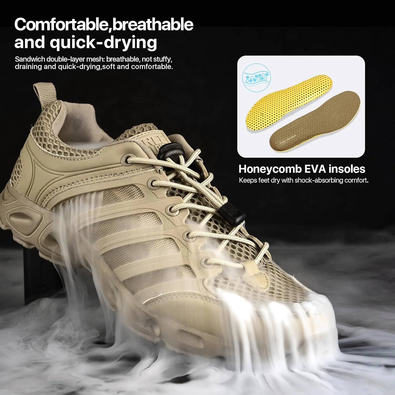 FREE SOLDIER Men’s Hiking Shoes Summer Quick Dry Work Shoes for Water Trekking Tactical Boots Ventilated Ultra Light