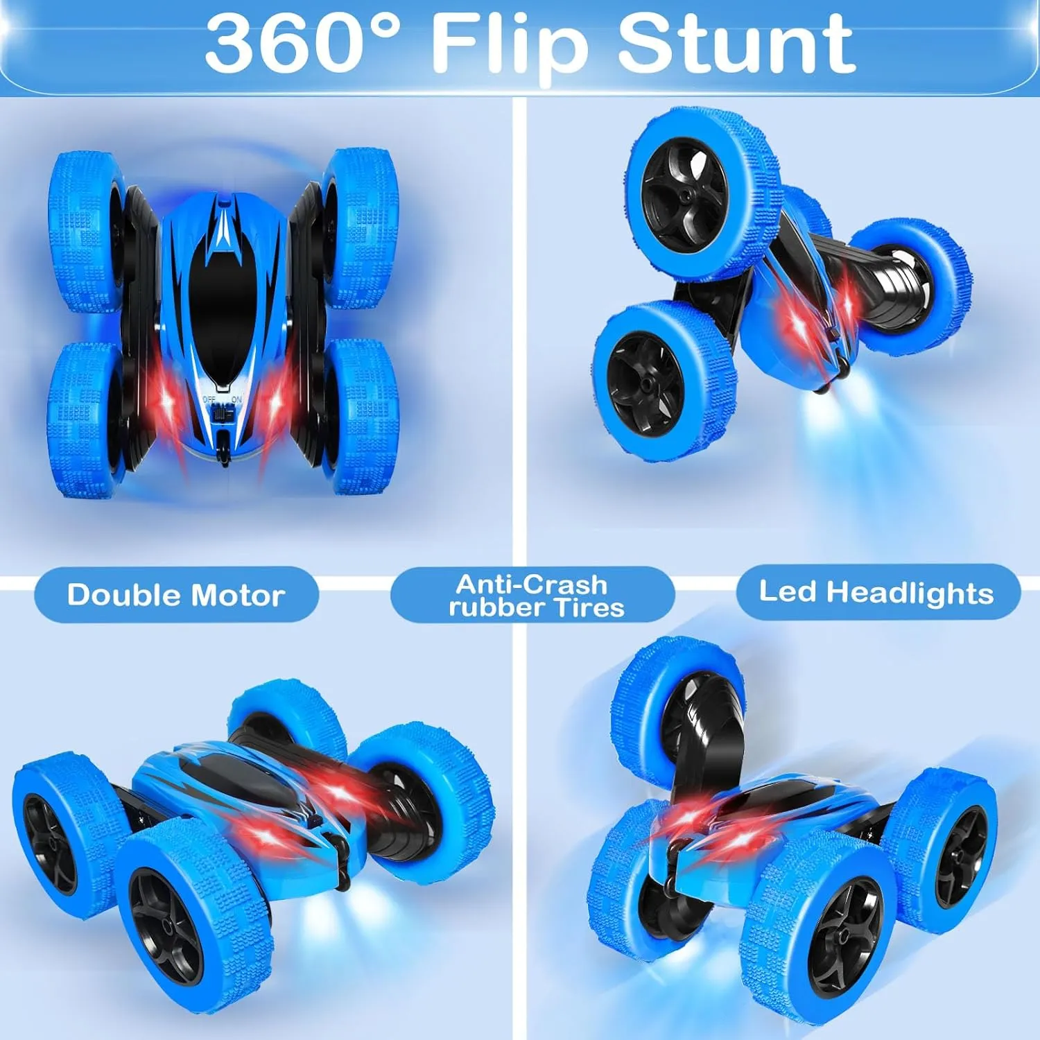FREE TO FLY Remote Control Car Boys Toys: 360 Flip Rc Cars 2.4Ghz Double-Sided Rotating Stunt Car 6 7 8 9 10 11 12 Year Old Kids Girls Gifts Outdoor Indoor Blue