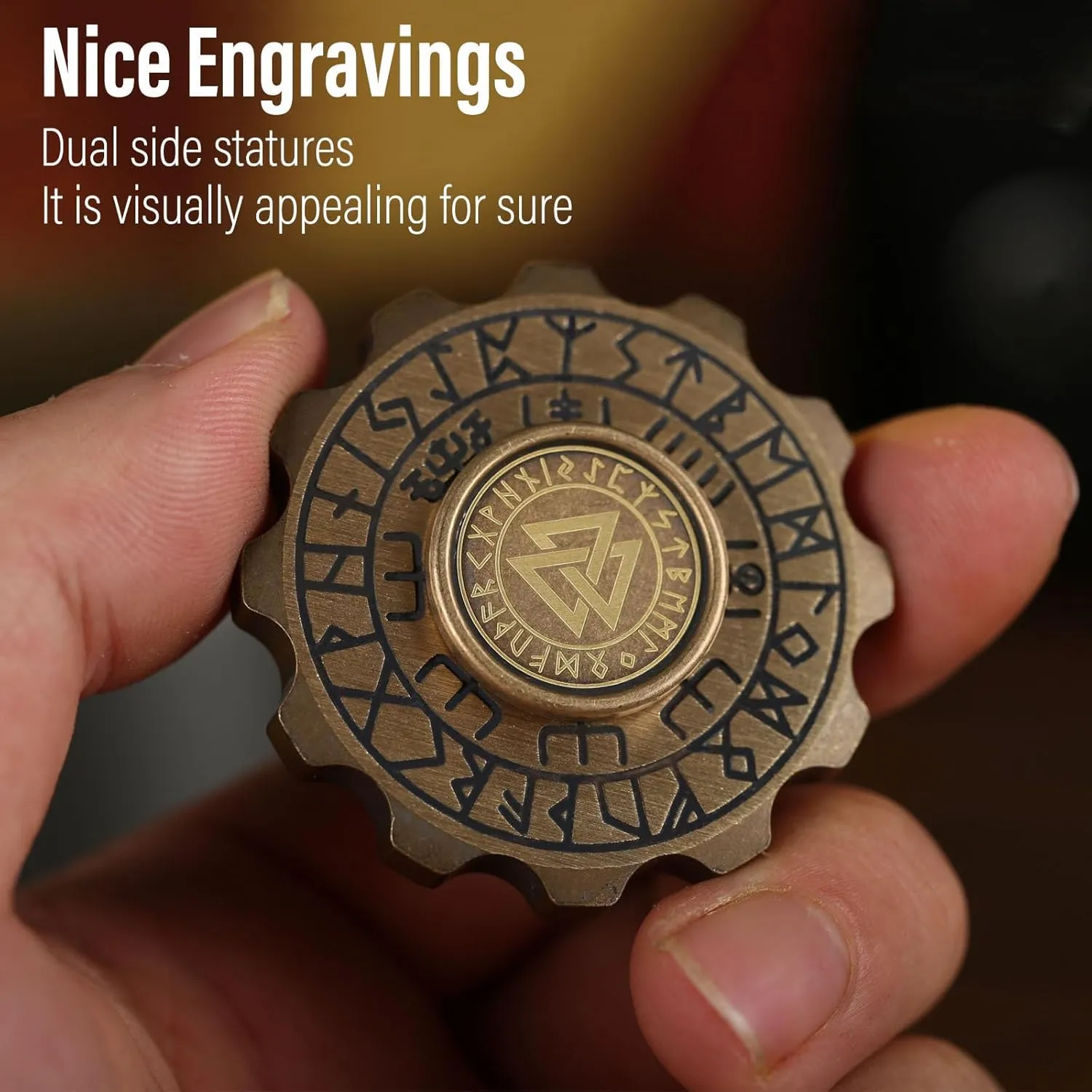 Freelove Viking Pirate & Gossip Design Fidgets Spinners, Copper Metal Spinner Fidget Toy Prime for Adults, Premium Bearing for 4~6 Mins, Autism Sensory ADHD Anxiety Stress Reduce Figet Spiner, Brass